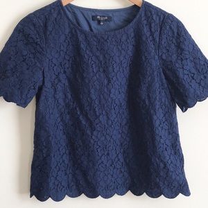 {Madewell} Navy Blue Lace Blouse Sz Small EUC